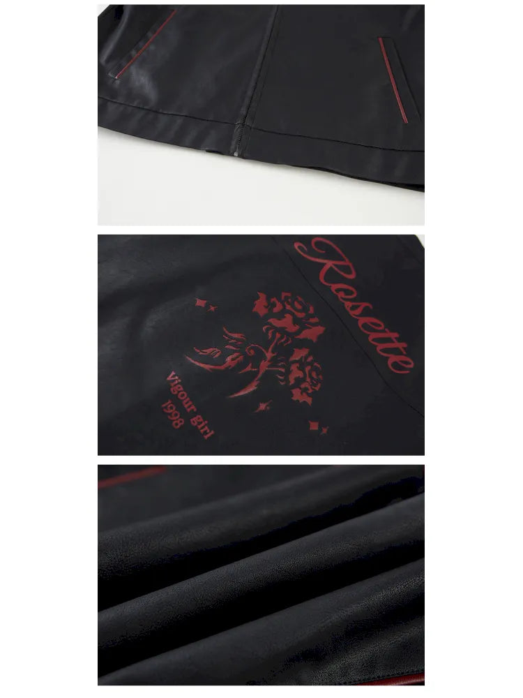 Rose Embroidered Leather Jacket【s0000014080】