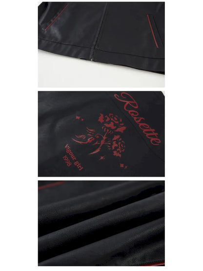 Rose Embroidered Leather Jacket【s0000014080】
