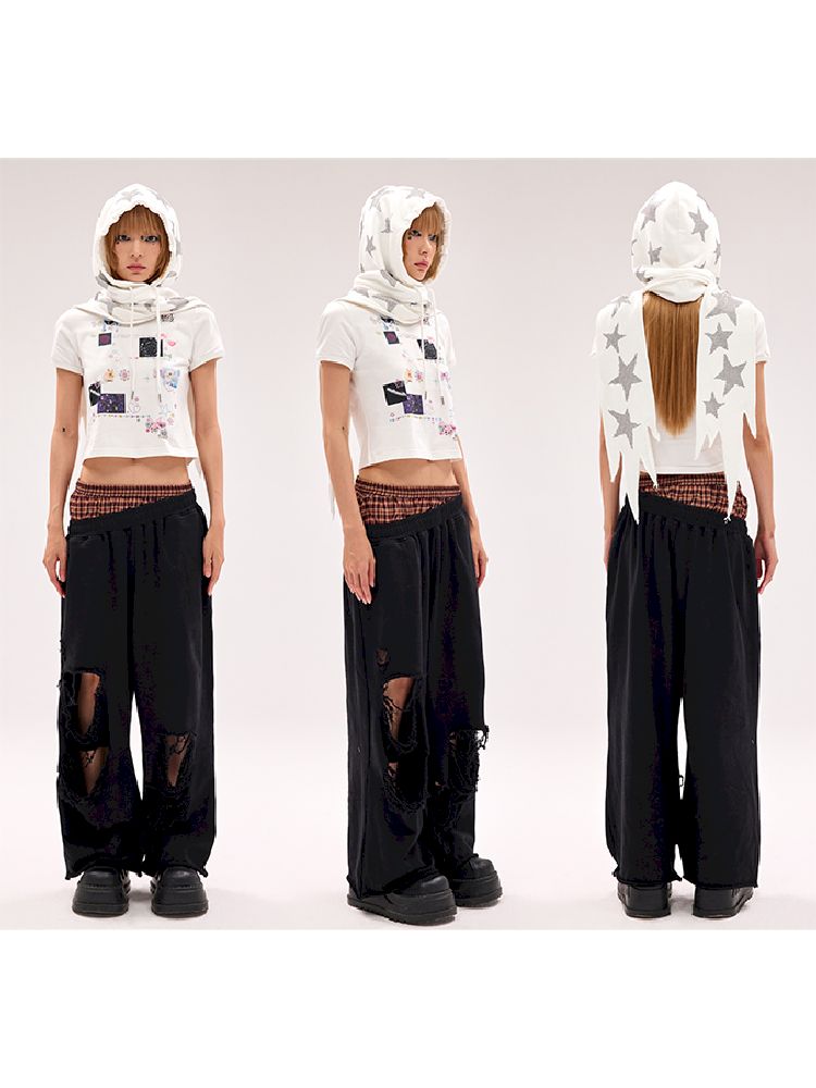 関送込 Fake Pants Slanting Ripped Sweatpants Fake Pants Slanting Ripped Sweatpants【s0000012179