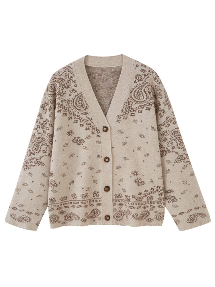 Button-Front Jacquard Knit Cardigan【s0000014394】