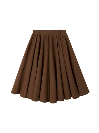 Wide-Skirted Pleated Midi Skirt【s0000014083】