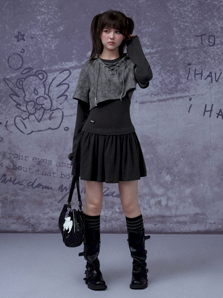 Gray Star Cat Ear Two-Piece Dress【s0000015441】