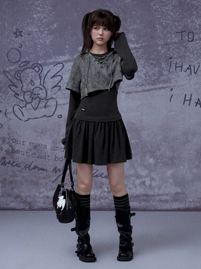 Gray Star Cat Ear Two-Piece Dress【s0000015441】