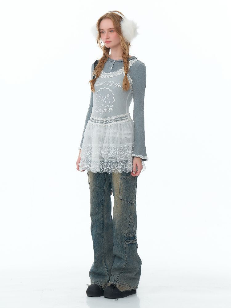 Mesh Sheer Lace Bottom Dress【s0000011503】