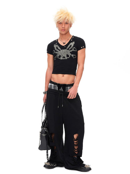 Studded Rabbit Skull Short T-shirt【s0000016936】