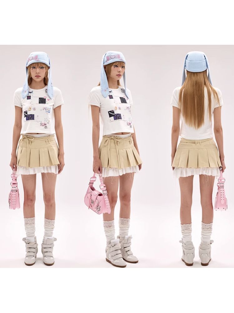 Sticker Printed Rhinestone T-Shirt【s0000011794】