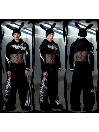 Splatter-Printed Lace-Trimmed Faux Two-Piece Hoodie【s0000014418】