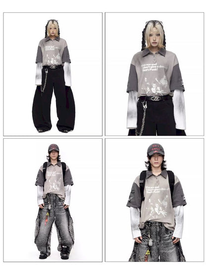 Fake Two Piece Spliced Long Sleeve T-Shirt【s0000011691】