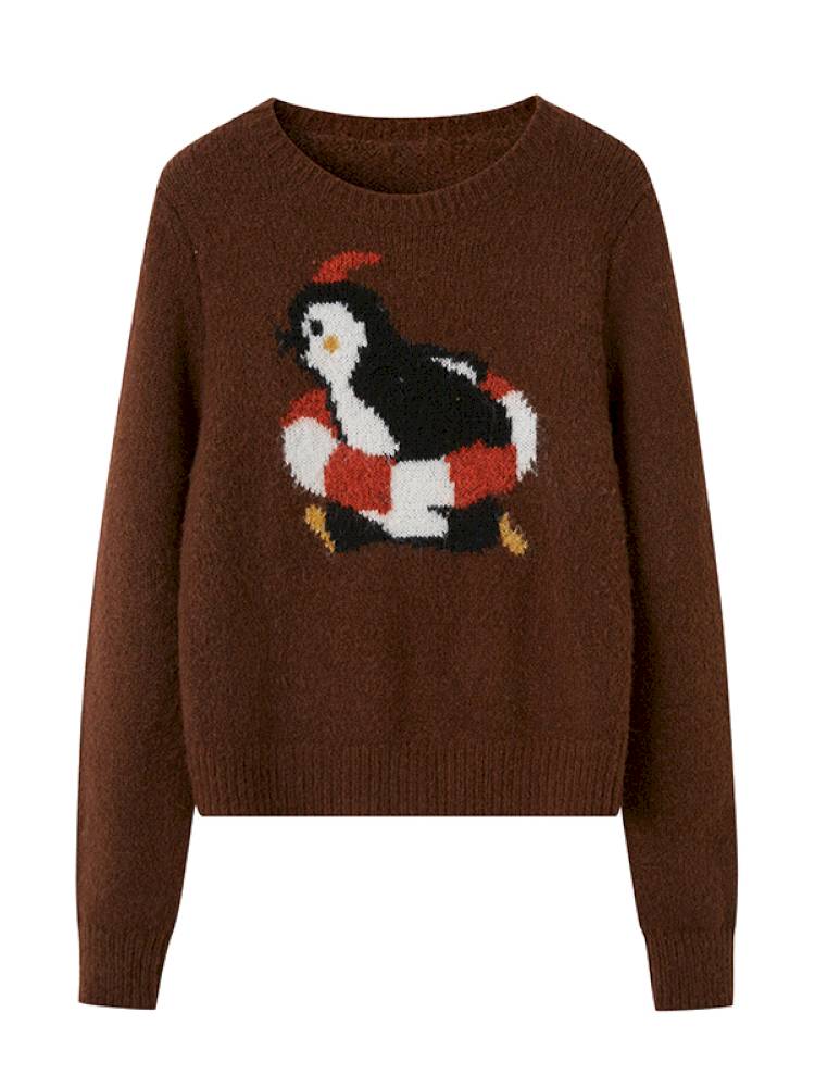 Penguin Jacquard Crewneck Knit Sweater【s0000014396】
