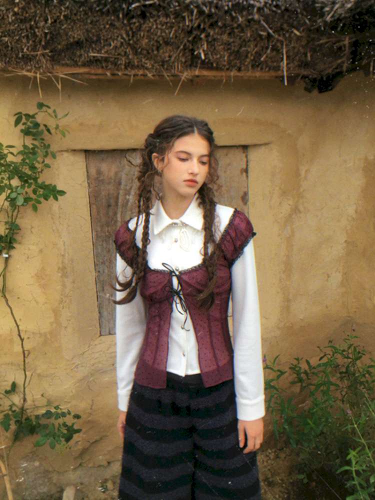 Blue Plaid Polka Dot Long Shirt【s0000014902】