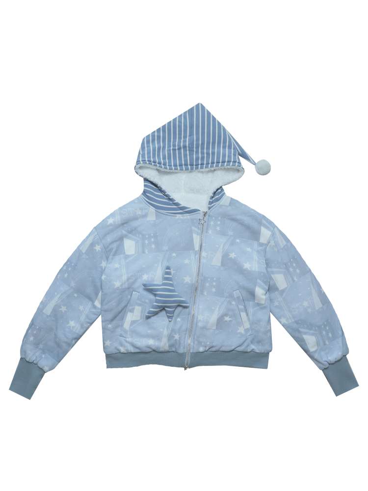 Ghost Horse Star Print Diagonal Zip Jacket【s0000014691】