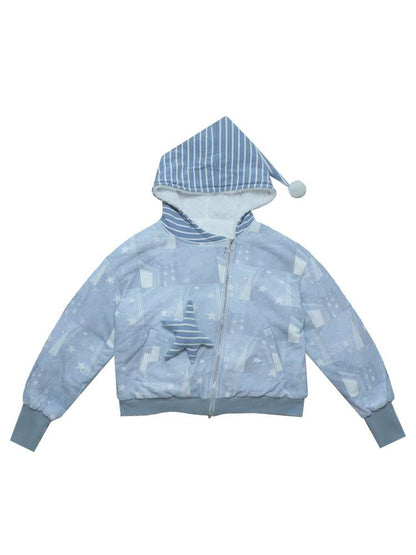 Ghost Horse Star Print Diagonal Zip Jacket【s0000014691】