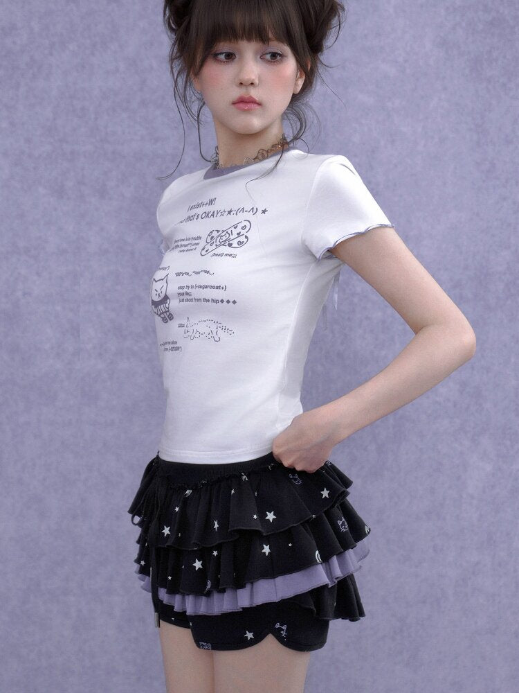 Black Purple Print Cake Culottes【s0000016650】