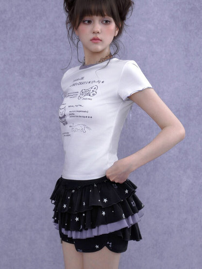Black Purple Print Cake Culottes【s0000016650】