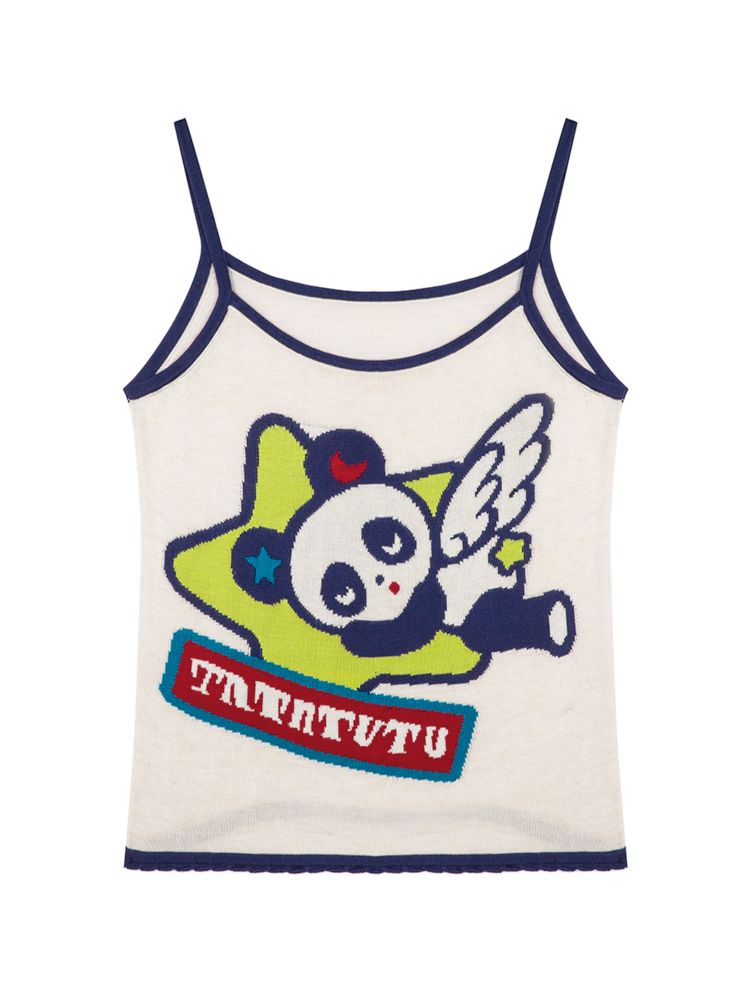 Panda angel pattern knitted halter top【s0000012755】