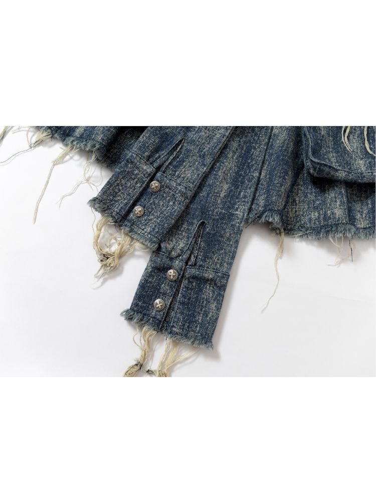 Hooded washed denim shirt dress skirt【s0000012784】