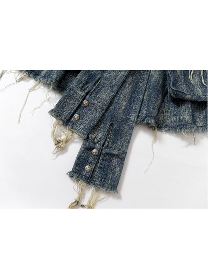Hooded washed denim shirt dress skirt【s0000012784】