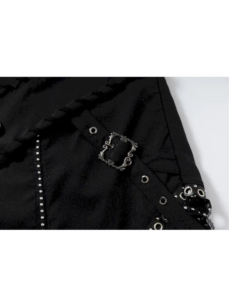 Asymmetric Leather-Satin Skirt【s0000013944】