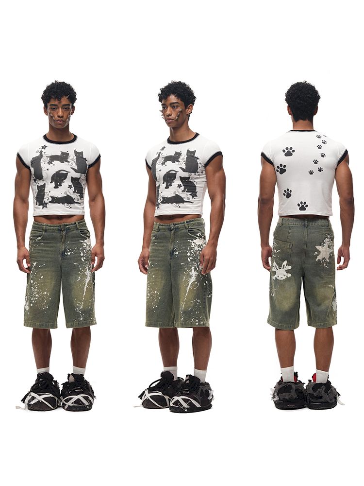 Black Cat Print Short Sleeve T-Shirt【s0000012587】