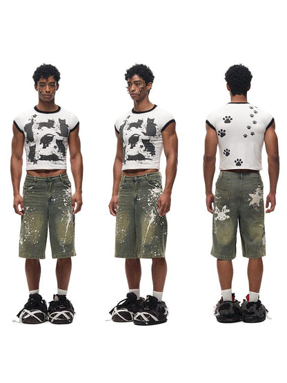 Black Cat Print Short Sleeve T-Shirt【s0000012587】