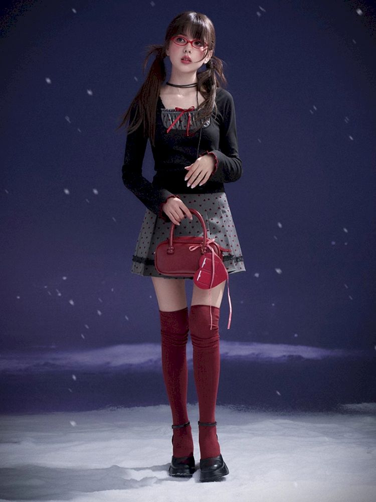 Red Sweetheart Patchwork Top【s0000011657】