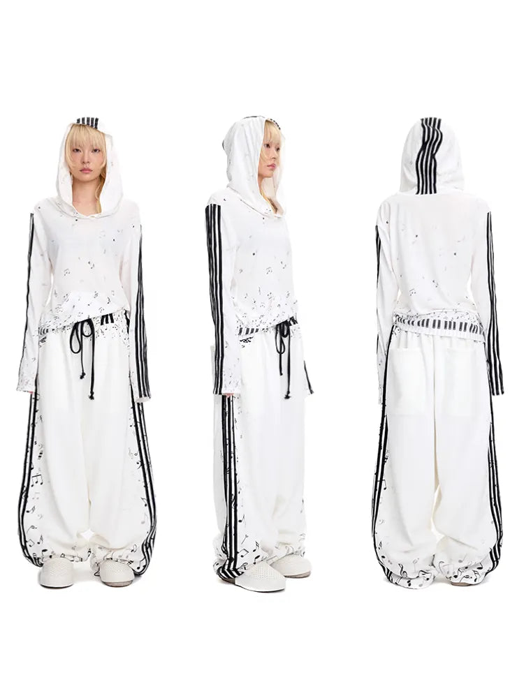 Piano Note Print Pullover Long-Sleeve Sweatshirt【s0000014100】