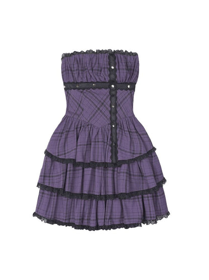 Purple Plaid Bandeau Cake Dress【s0000015757】
