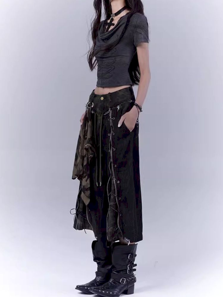 Openwork cross print lace T-shirt【s0000012847】