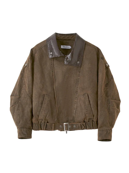 Padded Collar Patchwork Washed Denim Jacket【s0000014069】