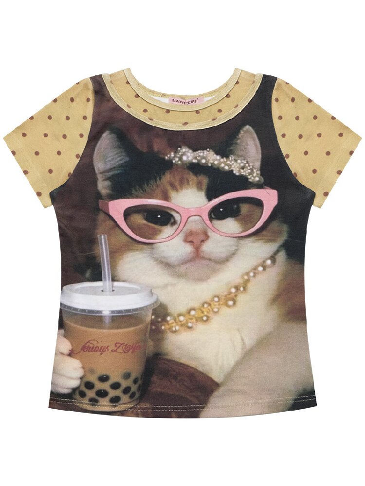 Retro Vintage Cat Print T-Shirt【s0000016855】