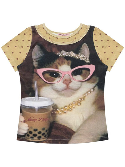 Retro Vintage Cat Print T-Shirt【s0000016855】
