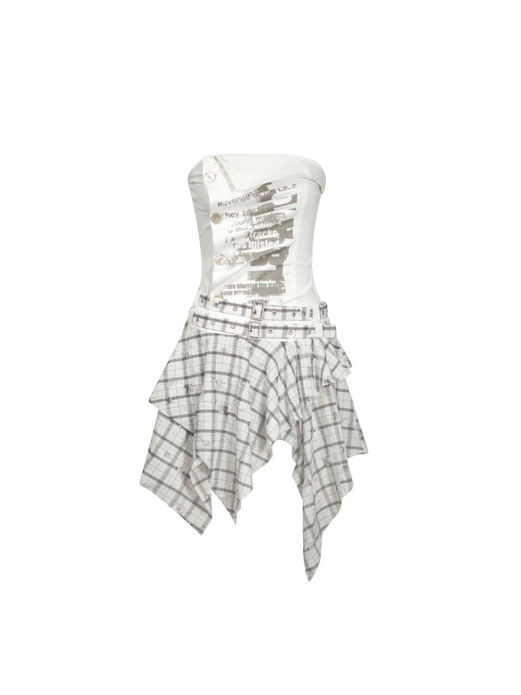 Asymmetrical patchwork plaid strapless dress【s0000012808】