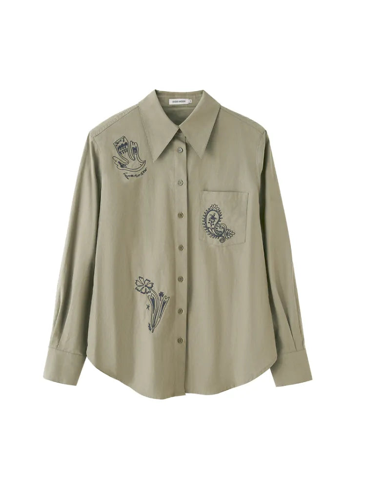 Cashew Flower Embroidered Long-Sleeve Shirt Blouse【s0000014058】