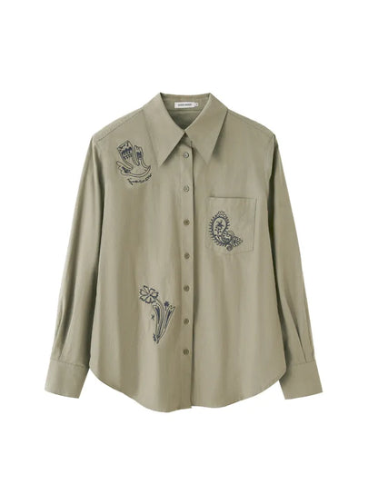 Cashew Flower Embroidered Long-Sleeve Shirt Blouse【s0000014058】