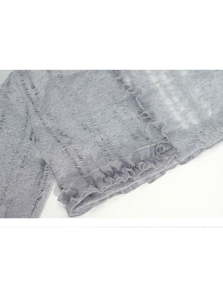 Ruffle Misty Blue Hooded Tunic【s0000012642】