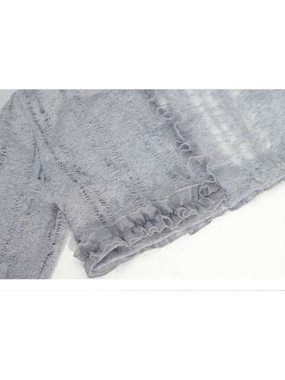 Ruffle Misty Blue Hooded Tunic【s0000012642】