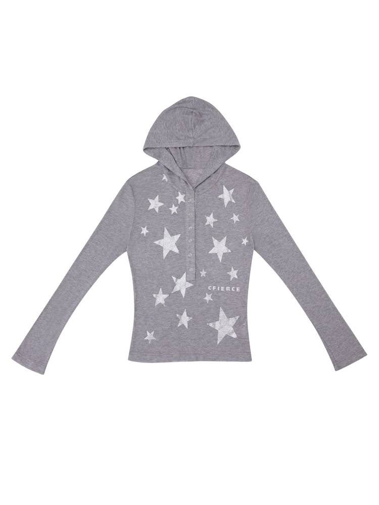 Star Glitter Print Long-Sleeve Top【s0000014415】