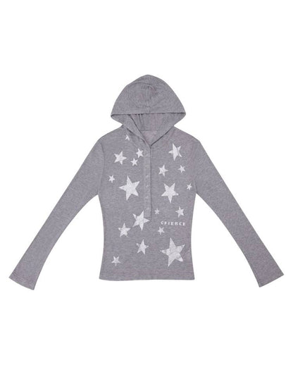 Star Glitter Print Long-Sleeve Top【s0000014415】