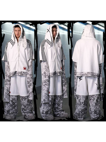 Skull Print Puff Sleeve Rabbit Ear Hoodie Jacket【s0000014419】