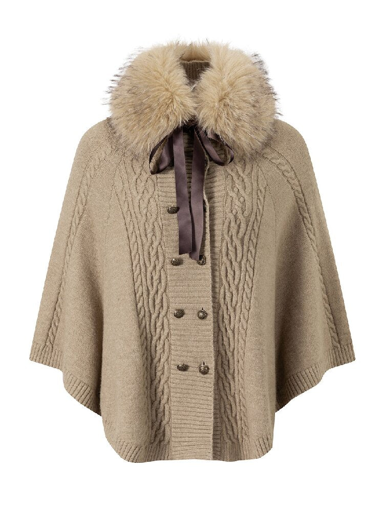 Detachable Fur Collar Twisted Cape Jacket【s0000019245】