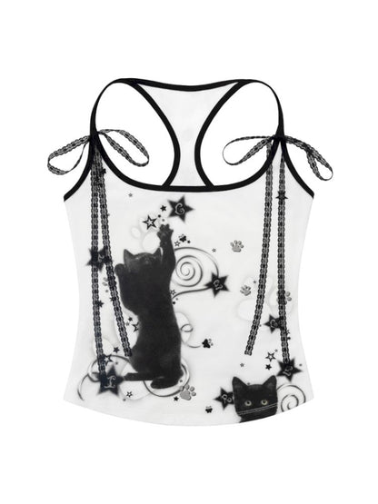 Black Cat Print Camisole【s0000012585】