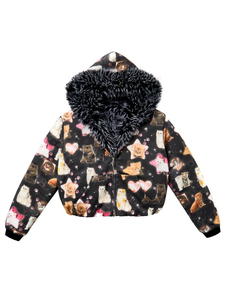 Cat Print Reversible Fleece Jacket【s0000014414】