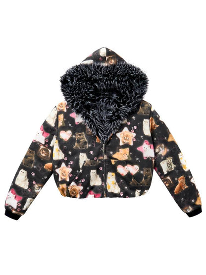 Cat Print Reversible Fleece Jacket【s0000014414】
