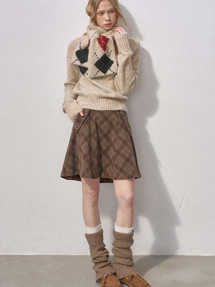 Woolen Plaid A-Line Short Skirt【s0000015220】