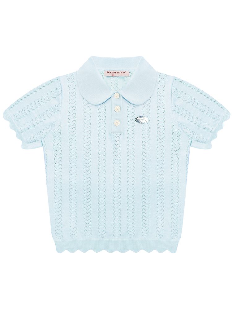 Doll Neck Knit Short Sleeve T-shirt【s0000012235】