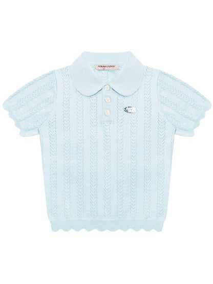 Doll Neck Knit Short Sleeve T-shirt【s0000012235】