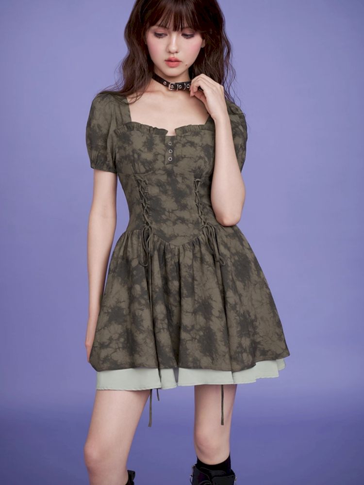 Romantic fairy sense tie-dye printing dress【s0000013371】