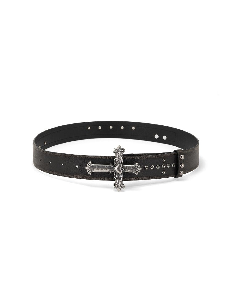 Rusted Cross Carved Buckle Belt【s0000018521】