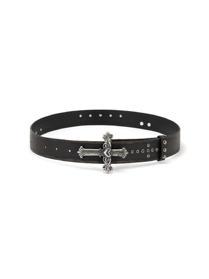 Rusted Cross Carved Buckle Belt【s0000018521】