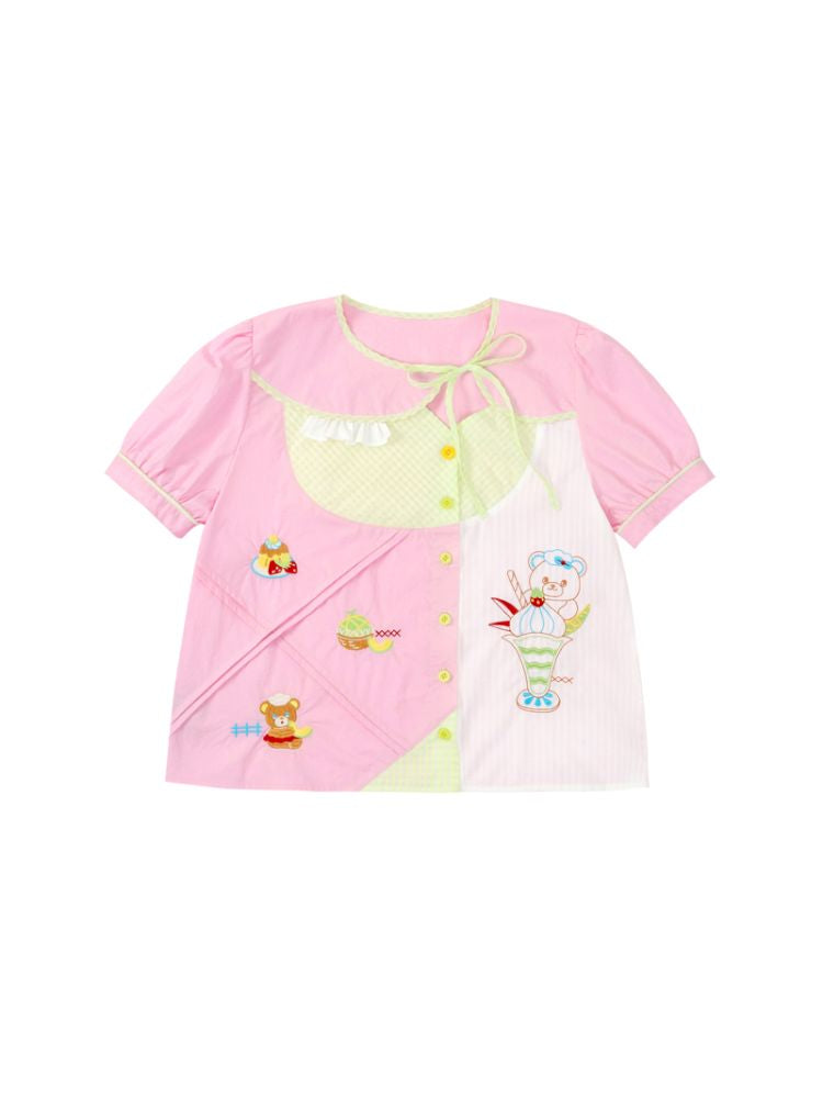 Embroidery Sweet Asymmetrical Peplum Shirt【s0000013352】